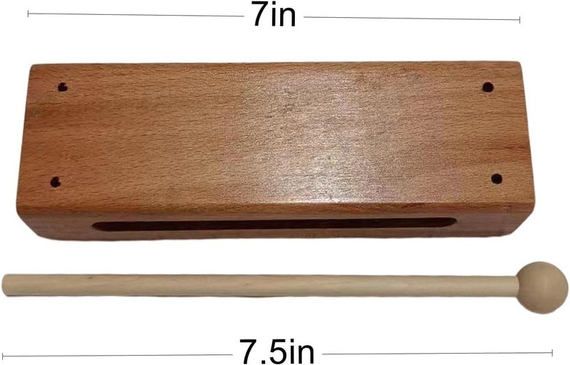 mocrcrel Wood Block Musical Instrument with Mallet Solid Hardwood Percussion Rhythm Blocks,Natural Finish (Wood color) - Image 2